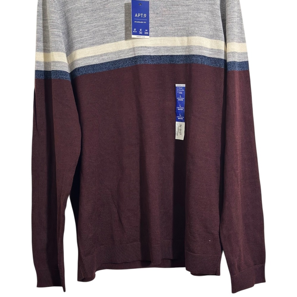 Apt 9 Modern Luxe Merino Wool Blend Colorblock Crewneck Sweater Men's Large NWT - Picture 5 of 8